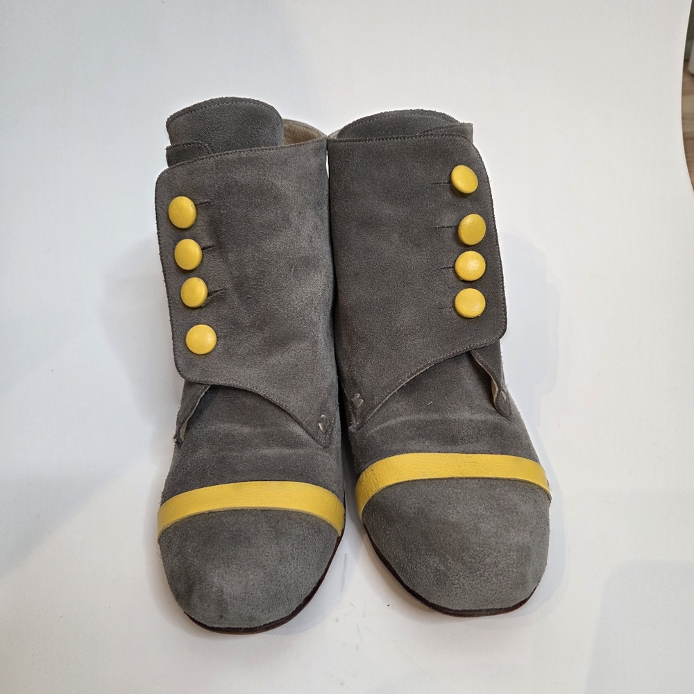 Handmade Grey And Yellow Ankle Boots Size 9 - Picture 2 of 11